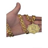 Cordão Cadeado Duplo 13mm + Pingente Crf - Banhado A Ouro