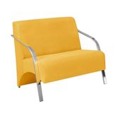 Poltrona Decorativa 2 Lugares Braço Pé Alumínio Confortável Para Sala Espera Suede