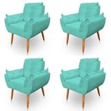 Kit 4 Poltronas Decorativa Opala Sala De Estar Tecido Suede Azul Turquesa Kimi Decor