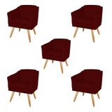 Kit 5 Poltronas Decorativas San Diego Sala De Estar Tecido Veludo Marsala Kimi Decor