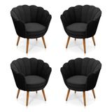 Kit 4 Poltronas Decorativas Pétala Sala De Estar Tecido Suede Preto Kimi Decor