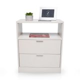 Mesa Cabeceira 50cm Off-white 2 Gavetas Mdf Lateral Cama