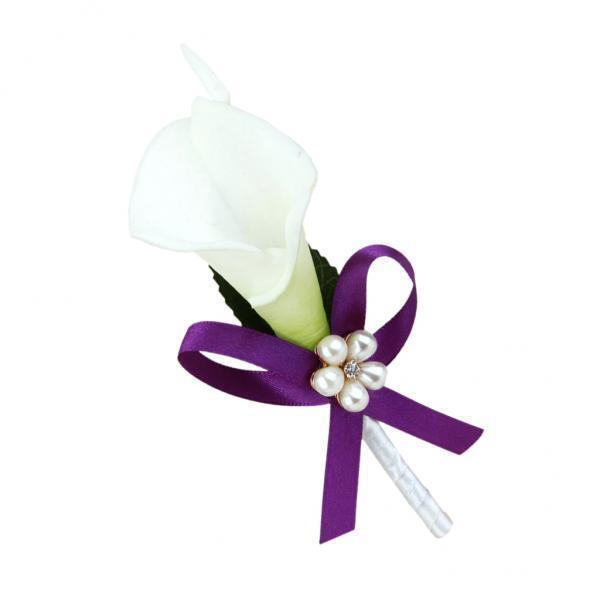 2x Espartilho Boutonnière De Flor De Lírio Do Noivo Nupcial De Casamento