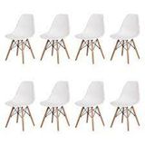 Kit 8 Cadeiras Charles Eames Eiffel Wood Base Madeira Branca