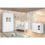 Quarto Infantil Completo Com Berço Cômoda E Guarda Roupa Alvin Branco