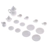 15 Peças De Cerâmica Branca China Tea Set Pot Cup Saucer Plate 1