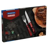 Jogo De Talheres Jumbo Tramontina Churrasco Com Laminas Em Aço Inox Vermelho 12 Peças