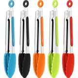 7 Polegadas Silicone Tongs Mini Cozinha Tongs Com Pontas De Silicone Pequenas Pinças De Aço Inoxidável Tongs Para Salada Grelhado Fritura