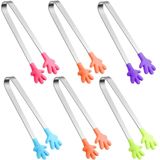 6pcs Silicone Mini Tongs, 5inch Hand Shape Food Tongs, Pinças Pequenas Crianças Coloridas Para Servir Alimentos, Cubo De Gelo, Frutas, Açúca