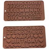 26 Letras +feliz Aniversário/números/símbolos Molde Chocolate Decorando Bandeja De Silicone (2pcs)