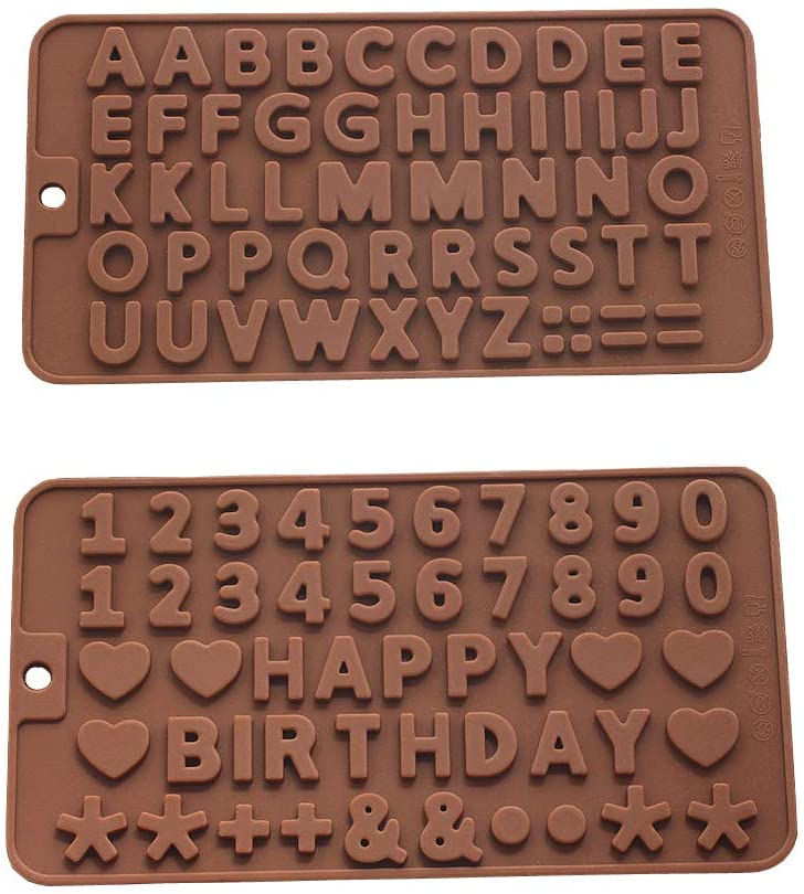 26 Letras +feliz Aniversário/números/símbolos Molde Chocolate Decorando Bandeja De Silicone (2pcs)