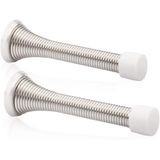 2 Pack Spring Door Stops Brushed Satin Nickel- 3-1/4 Flexível Spring Door Stopper With White Rubber Bumper Tips