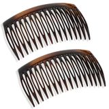 Francês Glossy Shell Brown Celuloide 2 Peças Boa Aderência Up Do 16 Dentes Pentes Laterais De Cabelo -2,75 Polegadas (2 Pcs)