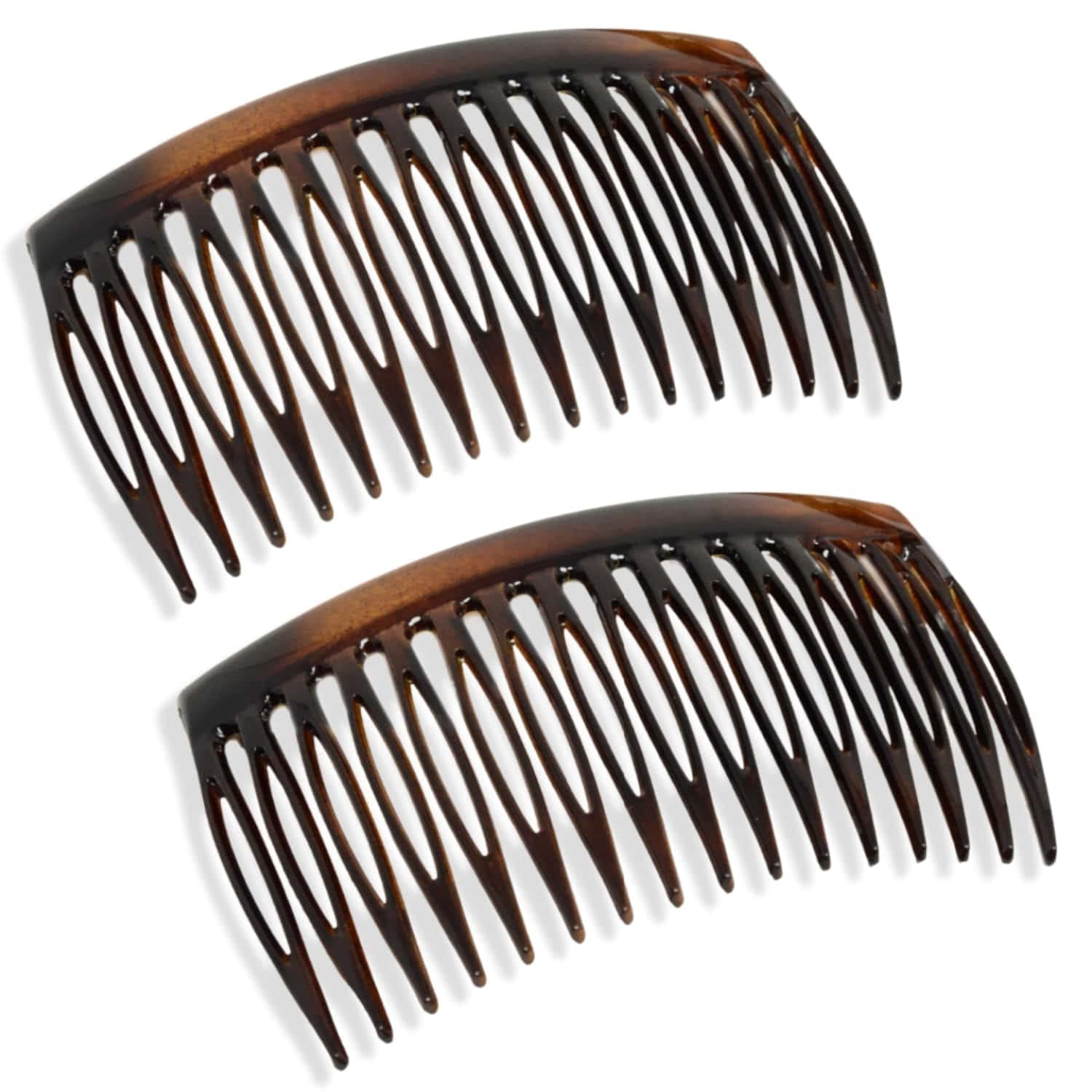 Francês Glossy Shell Brown Celuloide 2 Peças Boa Aderência Up Do 16 Dentes Pentes Laterais De Cabelo -2,75 Polegadas (2 Pcs)