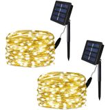 2 Pack Fairy Solar Lights, 33ft 100 Led Solar Lights Outdoor String, 8 Modos Luzes De Corda De Fada Impermeáveis Para Pátio Yard Trees Festa