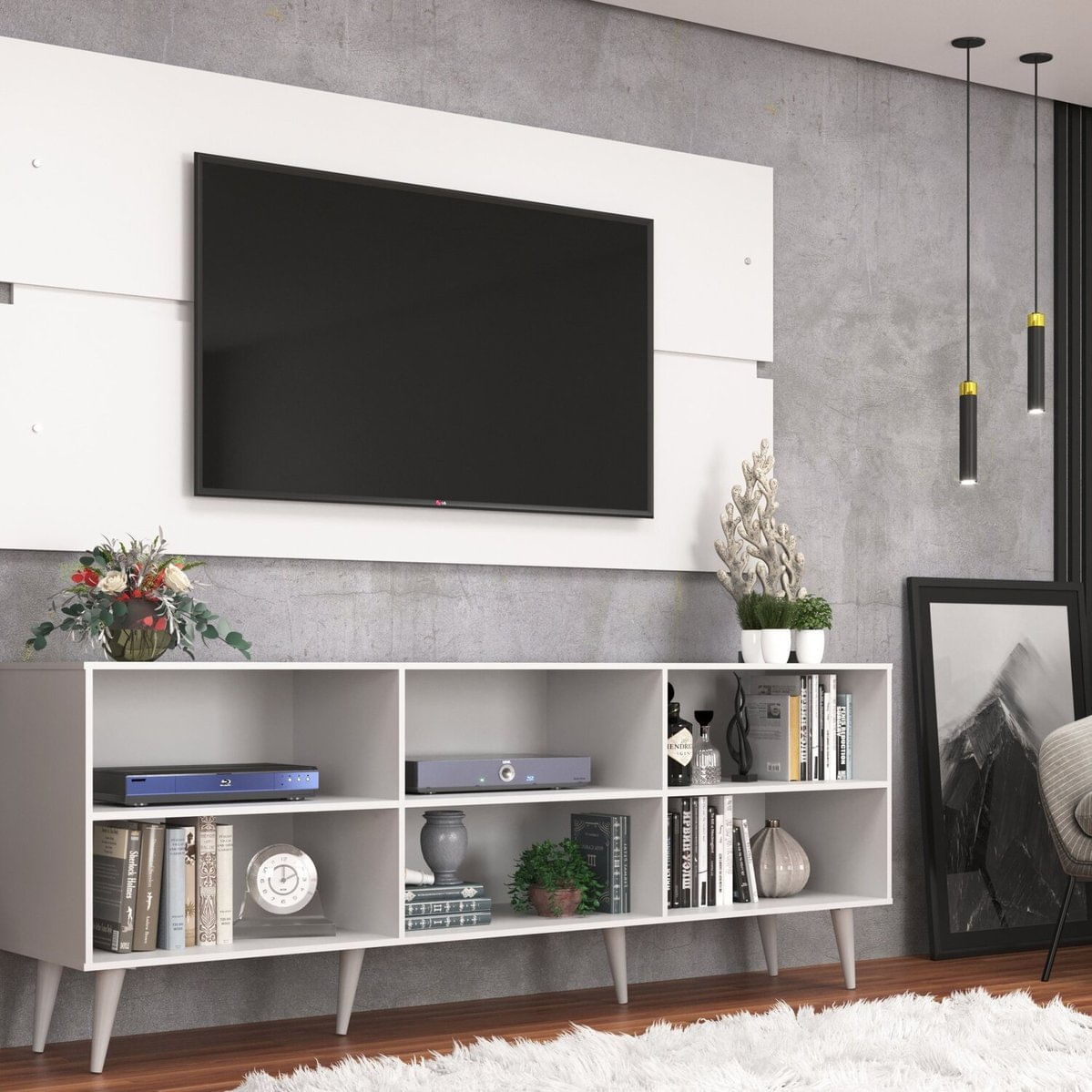 Rack Estante Grande Painel Para Tv Até 55 Polegadas Com Pés Branco