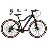 Bicicleta Feminina Aro 29 Ksw Mwza 27v Shimano Altus Freios Hidráulicos Pneu Bege - Preto-pink-azul Tam.17