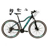 Bicicleta Feminina Aro 29 Ksw Mwza 27v Shimano Altus Freios Hidráulicos Pneu Bege - Preto-azul Tam.17