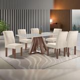 Mesa De Jantar Retangular Kyra 170x90cm Chocolate-off White Com 6 Cadeiras Canela Suede Cru Branco