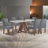 Mesa De Jantar Retangular Kyra 170x90cm Chocolate-off White Com 6 Cadeiras Canela Suede Cinza