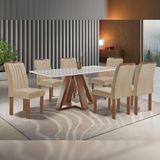 Mesa De Jantar Retangular Kyra 170x90cm Chocolate-off White Com 6 Cadeiras Arizona - Suede Bege