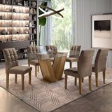 Conjunto Sala De Jantar Classic Mesa Ypê Com 6 Cadeiras De Jantar Estofadas Vitória - Suede Marrom