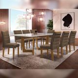 Conjunto Sala De Jantar Nápoles Cinamomo-off White Com 8 Cadeiras Genova Estofadas Suede - Marrom