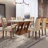 Conjunto Sala De Jantar Mesa Genova Chocolate Com 6 Cadeiras Estofadas Nápoles - Suede Bege