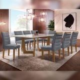 Conjunto Sala De Jantar Nápoles Cinamomo-off White Com 8 Cadeiras Genova Estofadas Suede - Cinza