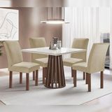 Mesa De Jantar Quadrada 100x100cm Kansas Chocolate-off White Com 4 Cadeiras Canela - Suede Bege