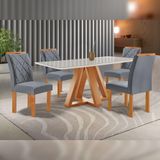 Mesa De Jantar Retangular Kyra 120x90cm Cinamomo-off White Com 4 Cadeiras Arthus - Suede Cinza