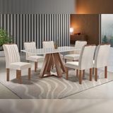 Mesa De Jantar Retangular Kyra 170x90cm Chocolate-off White Com 6 Cadeiras Arizona Suede Cru Branco