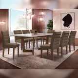 Conjunto Sala De Jantar Nápoles Chocolate-off White Com 8 Cadeiras Genova Estofadas Suede - Marrom