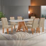 Mesa De Jantar Retangular Kyra 170x90cm Cinamomo-off White Com 6 Cadeiras Arizona Suede Bege