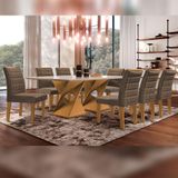 Conjunto Sala De Jantar Genova Cinamomo-off White Com 8 Cadeiras Genova Estofadas Suede - Marrom