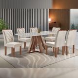 Mesa De Jantar Retangular Kyra 170x90cm Chocolate-off White Com 6 Cadeiras Arthus Suede Cru Branco