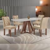 Mesa De Jantar Retangular Kyra 120x90cm Chocolate-off White Com 4 Cadeiras Arthus - Suede Bege