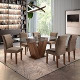 Conjunto Sala De Jantar Classic Mesa Chocolate Com 6 Cadeiras De Jantar Estofadas - Suede Marrom