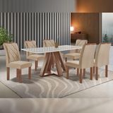 Mesa De Jantar Retangular Kyra 170x90cm Chocolate-off White Com 6 Cadeiras Arthus - Suede Bege