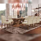 Conjunto Sala De Jantar Genova Chocolate-off White Com 8 Cadeiras Genova Estofadas Suede - Bege