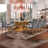 Conjunto Sala De Jantar Genova Cinamomo-off White Com 8 Cadeiras Genova Estofadas Suede - Cinza