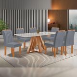 Mesa De Jantar Retangular Kyra 170x90cm Cinamomo-off White Com 6 Cadeiras Arizona - Suede Cinza