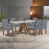 Mesa De Jantar Retangular Kyra 170x90cm Chocolate-off White Com 6 Cadeiras Arizona - Suede Cinza