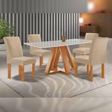 Mesa De Jantar Retangular Kyra 120x90cm Cinamomo-off White Com 4 Cadeiras Canela - Suede Bege