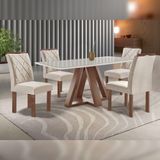 Mesa De Jantar Retangular Kyra 120x90cm Chocolate-off White Com 4 Cadeiras Arthus Suede Cru Branco