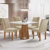 Mesa De Jantar Quadrada 100x100cm Kansas Cinamomo-off White Com 4 Cadeiras Canela - Suede Bege