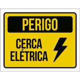Placa Sinalização - Perigo Cerca Elétrica Amarela 18x23