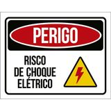 Placa Sinalização Perigo Risco Choque Elétrico Ícone 18x23