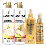 Kit Pantene Queratina: Shampoo, Condicionador, Spray E Óleo