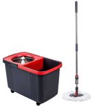 Balde Mop 8 Litros Espremedor Com Cabo 360° Giratório Superpro Bettanin Cesto Inox Com Rodinhas E Mop De Reposição